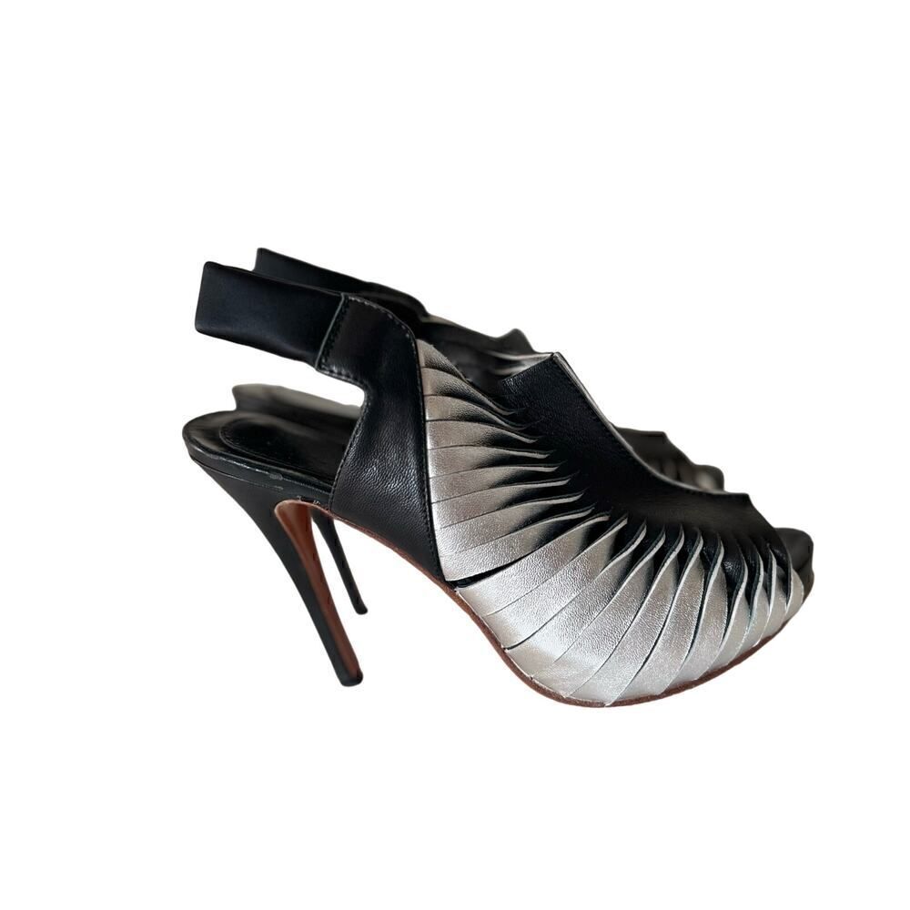 Alexander McQueen Women Cage Sandals US Size 7 EU 37 Black Silver Leather Heels